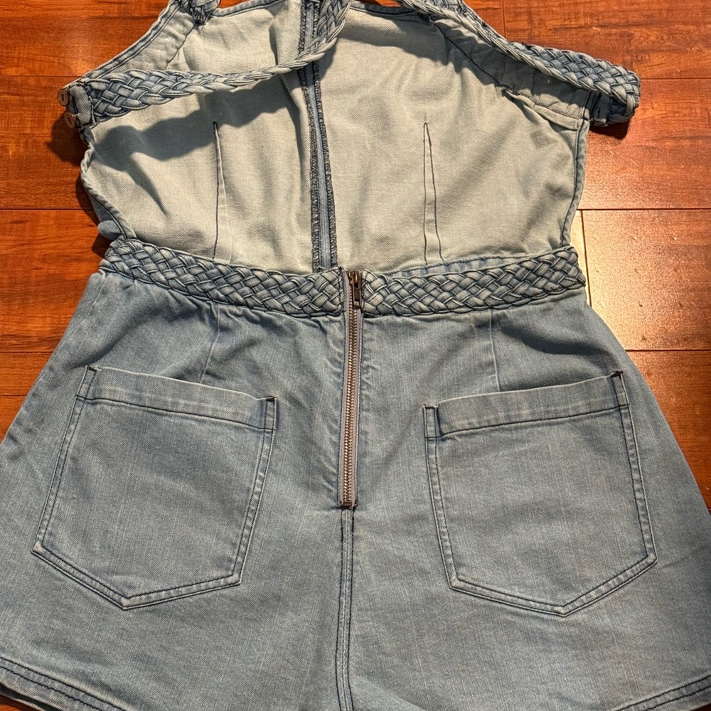 Free People Denim Romper with Braided Straps - Picture 11 of 12